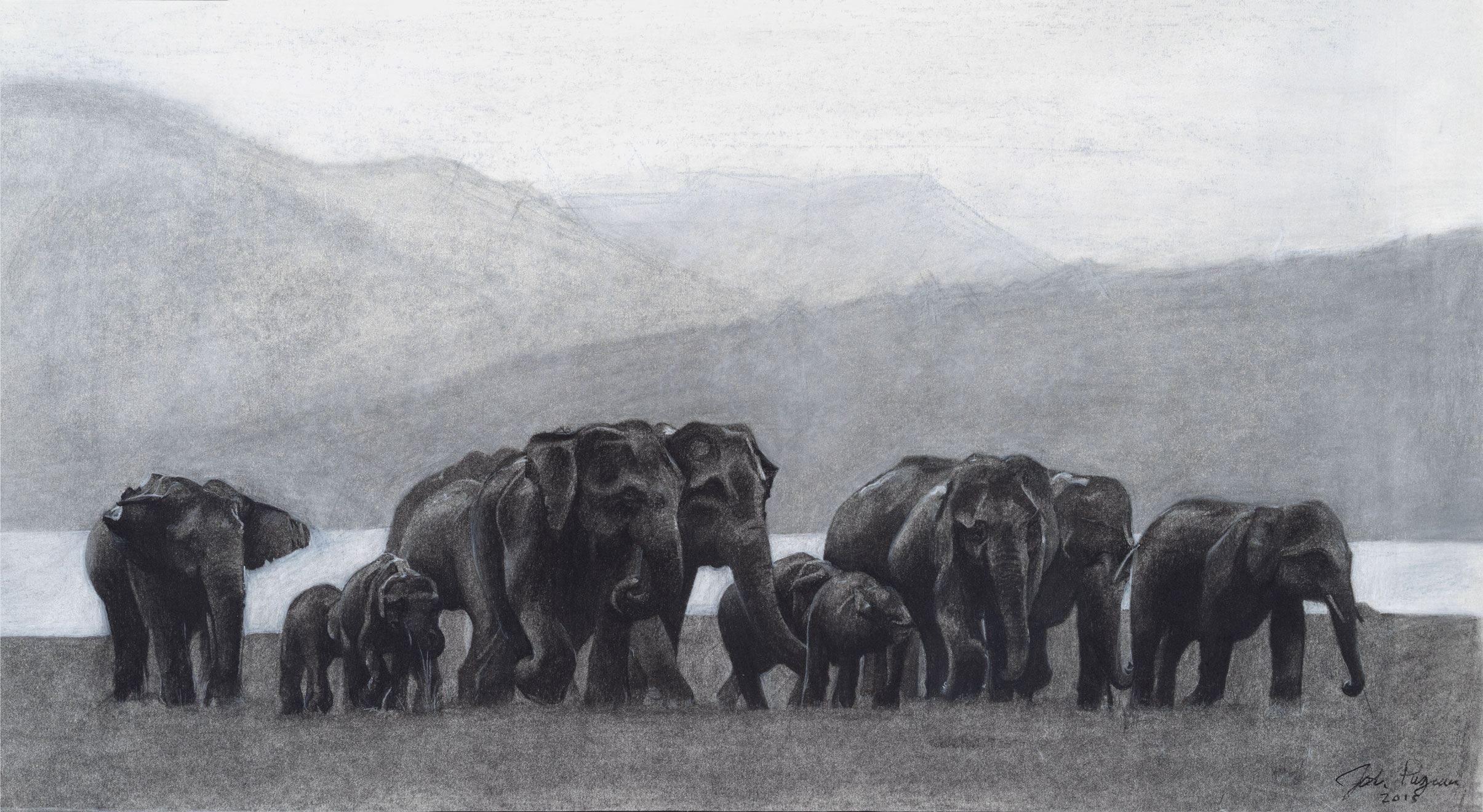 Parade of Elephants (Charcoal)